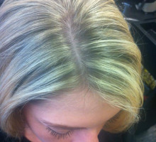 Blonde hair with green